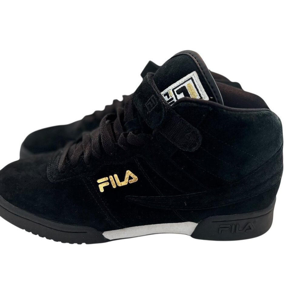 Fila Vulc 13 Mid Top Black/Gold/White Suede Sneakers/Shoes Lace Up Men size 8.5